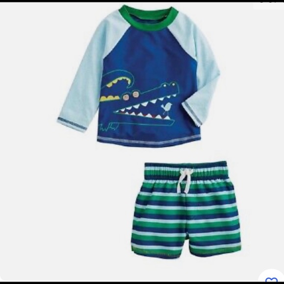 Mud Pie Swim Copy Alligator Little Boys Swim Shirt And Trunks